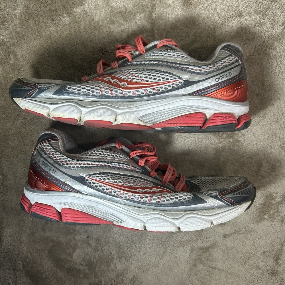 Saucony Omni 11 Womens Size 8 Silver Red Arch-Lock Running Shoes Sneakers